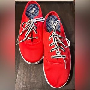 Vintage Keds Womens Slip On Sneakers Size 9 Red White Blue